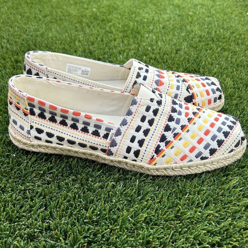 TOMS Alpargata Rope Espadrille Flat Women’s 10 Natural Woven Boho Embroidered